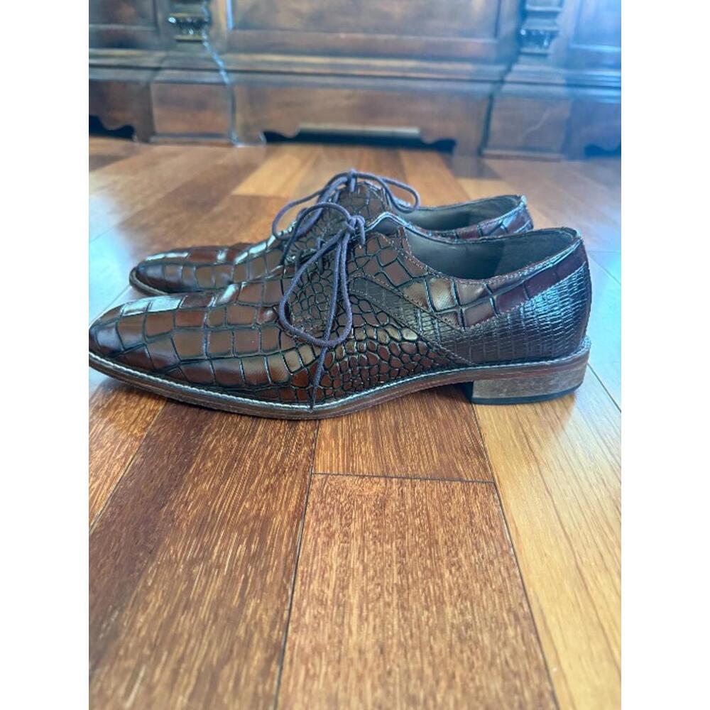 Men’s Brown Faux Crocodile Lace-Up Dress Shoes